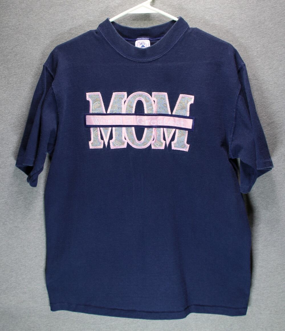 VTG 90s Worlds Greatest Mom T Shirt Medium Delta Single Stitch Made In USA Navy